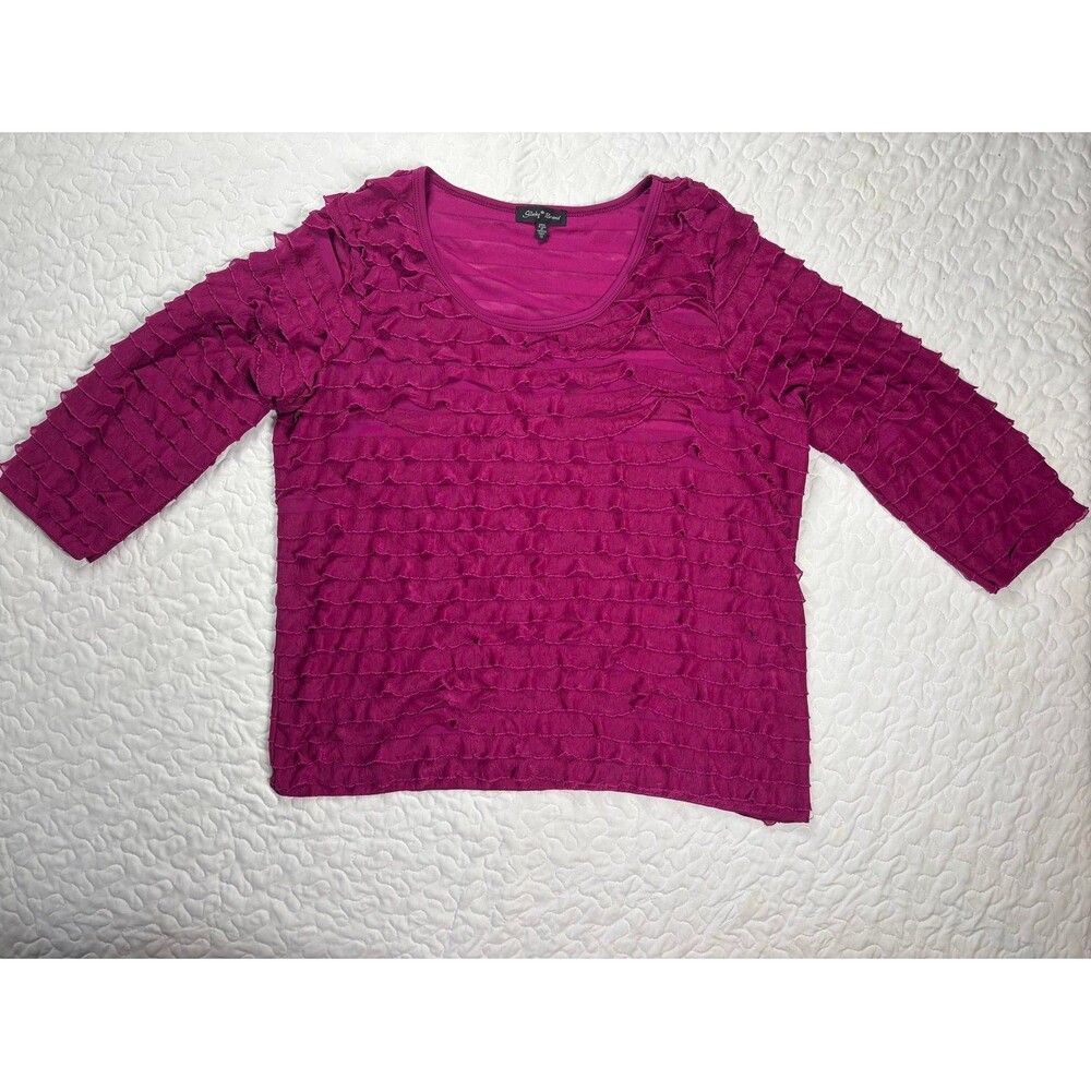 Slinky Brand Pink Ruffle Texture Long Sleeve Blouse Size 1X